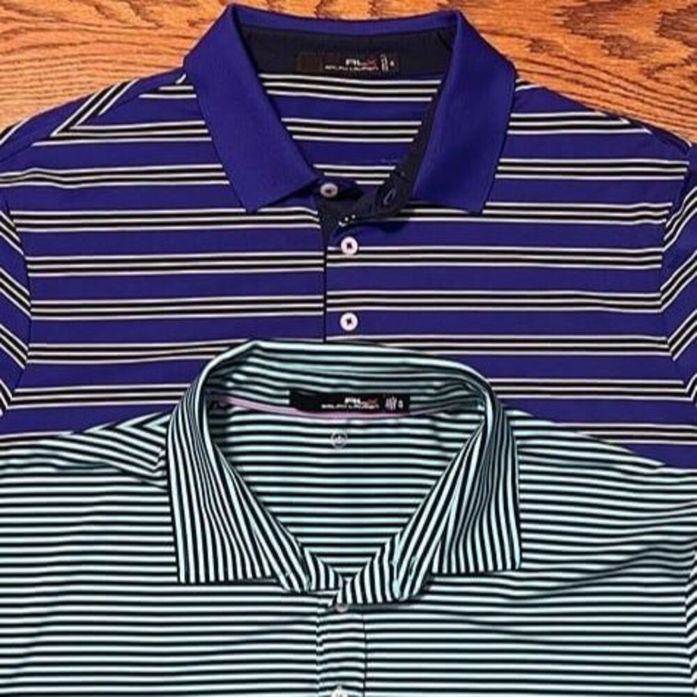 Ralph Lauren RLX Polo Mens XL Lot of 2 Purple Green Teal Striped Stretch Golf